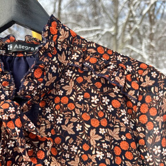 Allegra K Women's Chiffon Floral Cottagecore long sleeves dress with tie neck S - Picture 4 of 6